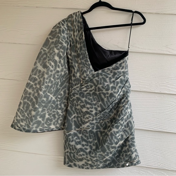 Jay Ahr one Sleeve mini dress size 36 zipper details lined rushing bodycon - Picture 8 of 16